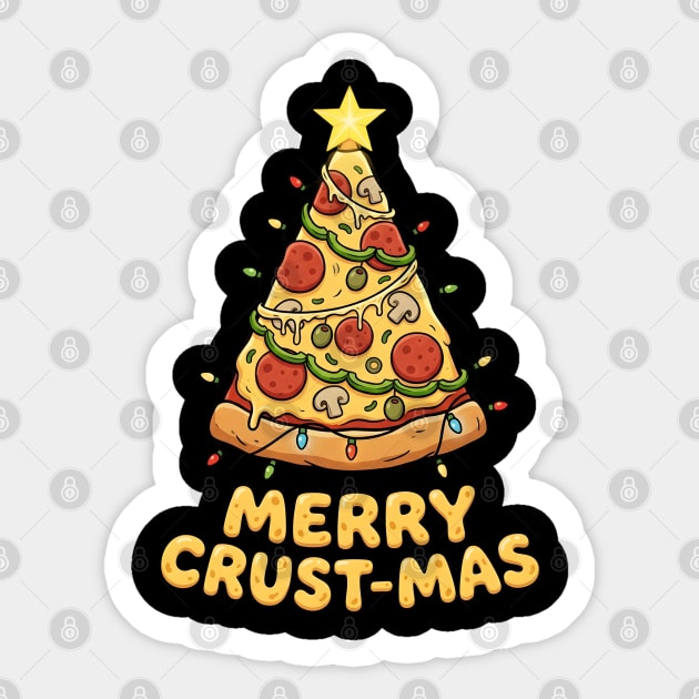 Merry Crustmas Pizza Christmas Tree Lights Sticker by Creatifly Graphic Tees